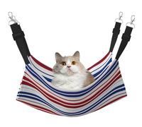 Red Blue White Stripes Hanging Pet Hammock with Adjustable Straps and Metal Hooks Double Sided Bed