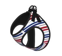 Red Blue White Stripes Print Reflective Pet Leash Vest For Small Dogs & Cats, Adjustable Outdoor Walking Hiking Vest