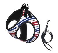 Red Blue White Stripes Print Reflective Pet Leash Vest For Small Dogs & Cats, Adjustable Outdoor Walking Hiking Vest