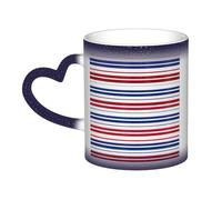 Red Blue White Stripes Print Thermal Color Changing Mug, Ceramic Coffee Cup, Magic Mug for Home Office Cafe