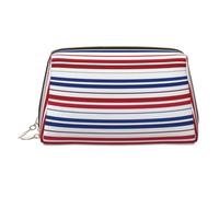 Red Blue White Stripes Printed Handheld Makeup Case, Spacious Toiletry Organizer Designed for Brushes and Toiletries