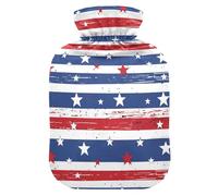 Red Blue White Stripes White Stars hot Water Bottle with Soft Cover, 2Lhot compresses for The Body for Sore Muscle,Pain Relief,Bolsa Caliente para Dolores Menstrual