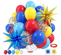 Red Blue Yellow Balloons,12 Inch Navy Blue with Boom Star Lightning, for Birthday Baby Shower Carnival Theme Party Supplies