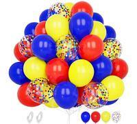 Red Blue Yellow Balloons, 60 pcs 12 Inch Matte Red Yellow Royal Blue Confetti Latex Balloons with Ribbon For Kids Birthday Baby Shower Wedding Carnival Engagement Graduation Paw Party Decoration