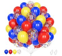 Red Blue Yellow Balloons, 60 Pcs 12 Inch Matte Royal Blue Helium Latex Confetti Balloons for Kids Men Women Birthday Carnival Baby Bridal Shower Wedding Engagement Graduation Party Decorations