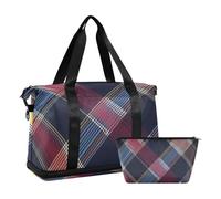 Red Blue Yellow Check Plaid Retro Duffel Bag with Wet Pocket Adjustable Strap Workout Bag for Travel Waterproof for Men Women