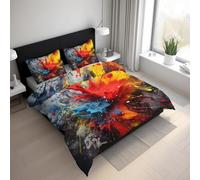 Red Blue Yellow Duvet Cover Sets, Abstract Ink Splash Bedding Emperor Size Bed Set 290x235cm, Soft Reversible Microfiber Quilt Cover & 2 Pillowcases, Zipper Closure PZ&S-32