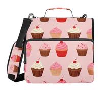 Red Blush Cupcake 3 Ringing Zipper Binder Organizer with Strap Easy to Carry Document Organizer for Middle Student