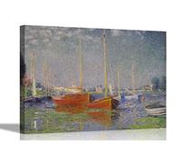 Red Boats at Argenteuil Claude Monet Canvas Prints Stretched Framed Wall Art Poster Pictures Artfor Home Livingroom 51 x 38cm (20 x 15 inches)