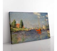 Red Boats In Argenteuil By Claude Monet Classic Painting Canvas Wall Art Print Ready to Hang, Framed Picture for Living Room Bedroom Home Office Décor, 50x35 cm (20x14 Inch)