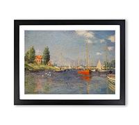 Red Boats In Argenteuil By Claude Monet Classic Painting Framed Wall Art Print, Ready to Hang Picture for Living Room Bedroom Home Office Décor, Black A3 (46 x 34 cm)