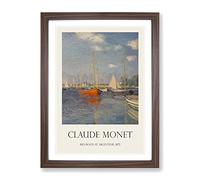 Red Boats In Argenteuil By Claude Monet Exhibition Museum Painting Framed Print | A2 Walnut Framed Wall Art | Ready to Hang | Modern Historical Picture | Living Room Bedroom Lounge Office