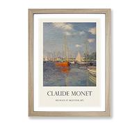 Red Boats In Argenteuil By Claude Monet Exhibition Museum Painting Framed Wall Art Print, Ready to Hang Picture for Living Room Bedroom Home Office Décor, Oak A4 (34 x 25 cm)