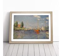 Red Boats In Argenteuil By Claude Monet Framed Wall Art Picture Print - Canvas Painting - Modern Home Décor Poster - Ready to Hang for Living Room Bedroom Kitchen - Oak A2 (48 x 66 cm)