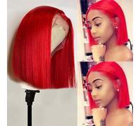 Red Bob Human Hair Wigs T Part Lace Front Wigs Virgin Remy For Women 12 Inch Silky Straight 13x1x4 Lace Wigs Pre Plucked Full Line End With Hair