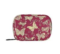 Red Boho Golden Butterflies First aid Bag with Detachable Compartments Reusable 7 Day Pill Organizer for Purse