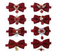 Red Bow Adjustable Pet Collar with Flower & Heart Pendant, Wedding Accessory(Red08)