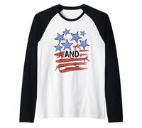 Red Bow American Flag Shirt with Blue Stars Patriotic Style Raglan Baseball Tee