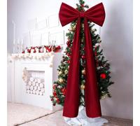 Red Bow Christmas Tree Topper, 6 Ft Big Christmas Bows for Xmas Tree - Giant Velvet Bow for Window Mantle Wall Door Decor - Indoor Home Room Party Hanging Xmas Decoration