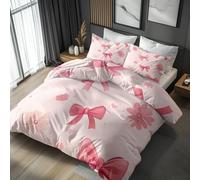 Red Bow Duvet Cover Emperor Bedding Set, Floral Flower Pattern, Reversible Design Bedroom Decor Bed Quilt Cover with 2 Pillowcases, Microfiber, Zip - SMK1821O