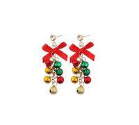 Red Bow Green Yellow Christmas Jingle Bell Tinkle Bell Cute Ornament Long Chain Dangle Earrings for Women Gold Plated CZ Ribbon Tassel Dangling Hanging Hypoallergenic Christmas Festival Party Jewelry