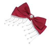 Red Bow Hair Clip Decorative Hairpin for Girlfriend Wedding Party | Rhinestone Cloth and Stainless Steel, Lovely Stylish Bowknot, Proposal Party and Xmas Use
