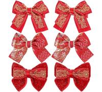 Red Bow Hair Clips Decorative Clip 3 Pairs for Little, Fabric | Stays in Place, Gentle on Hair, for Braids and Bangs, Holiday Outfits and New Year Celebrations