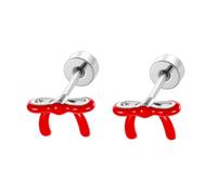 Red Bow Knot Cartilage Helix Stud Earrings for Women - Flat Screw Back Cute Enamel Ribbon Bowknot Tragus Tiny Small Studs Earring Sweet Christmas Birthday Jewelry for Daughter Bff 20G