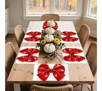 Red Bow Placemats 30x45cm*6 Linen Heat Resistant Placemats Waterproof Table Place Mats Washable Wipeable Outdoor Placemat for Kitchen Dining Room Table Decorations