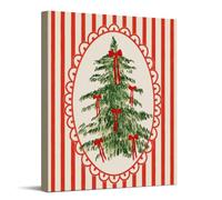 Red Bow Tree Christmas Canvas Wall Art Vintage Striped Holiday Decor