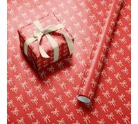 Red Bow Wrapping Paper Roll - Wide 59.4cm x 3.6m White Ribbon Coquette Gift Wrap for Christmas, Birthday, Valentines Day, Women and Girls