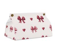 Red Bows And Hearts Tissue Box Cover Rectangle Modern PU Leather Napkin Holders for Bathroom Kitchen Office Bedroom