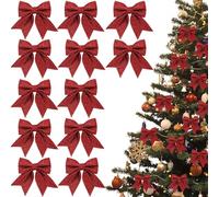 Red Bows for Christmas Tree, 12 Pcs Christmas Tree Bows, Glitter Red Xmas trees Decorations, Xmas Bow for Wreath Ornament, Home Xmas Party