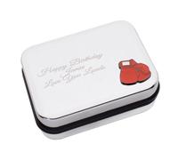 Red Boxing Gloves Design Chrome Cufflink Box Case with Personalised Engraved Message