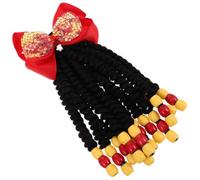 Red Braided Ponytail Extension with Beads and Bow Hairpiece | High Temperature Fibre, Comfortable Friendly Wear, for Hair, Daily Styling, School Occasions and Costume Dress-up