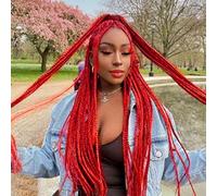 Red Braided Wigs for Women Long Soft Straight Red Braids Lace Front Wig Handmade Natural Hairline Glueless Synthetic Heat Resistant Fiber Looks Reall Hair Wig Daily Cosplay Braiding 26Inch
