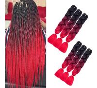 red braiding hair 6 packs ombre jumbo braids hair extensions soft yaki texture Afro Hair Extensions for Braiding Crochet Twist Braids Hair For Women Girls Festivals,Daily Wear (black/burgundy/red)