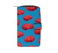 Red Brains Pattern Leather Men's Multifunctional Wallet with Card Slots Large Capacity Coin Purse Travel Zipper Wallets