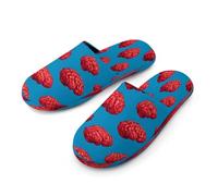 Red Brains Pattern Men's Cotton Slippers Memory Foam Comfort House Shoes Winter Indoor Slipper for Hotel Casa Spa