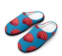 Red Brains Pattern Men's Soft Cotton Slippers with Memory Foam Anti-skid House Shoes for Travel Indoor Outdoor
