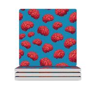 Red Brains Pattern Square Ceramic Coaster Set with Non-Slip Cork Base Drink Coasters Tabletop Protection for Home Kitchen Bar