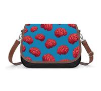 Red Brains Pattern Women's Leather Crossbody Bags with Adjustable Strap Casual Printed Shoulder Handbag