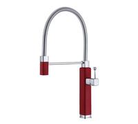 Red Brass Pull-Out Kitchen Faucet, Single Handle Valve, Hot & Cold Water Mixer, Sink Tap for Modern Kitchens, Easy Install (Red 01, G3/8)