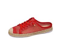 Red Breathable Mesh Espadrille Mules for Women Lightweight Flat Slip-On Slippers Breathable Soft Chic Outfits Closed Toe Backless Casual Shoes Comfort Summer Espadrilles for Ladies