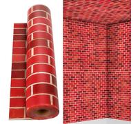 Red Brick Wall Backdrop Tablecloth Roll 52 in x 100 Ft with Slide Cutter Brick Wrapping Party Table Cloth Roll for Winter Halloween Christmas Events Family Banquet Parties and Celebrations(Plastic)