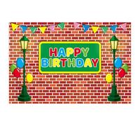 Red Brick Wall Birthday Party Backdrop, 1.5x1m/5x3.3ft Street Theme Happy Birthday Red Brick Wall Background Decorations Party Banner for Kids Photo Booth Photography Supplies