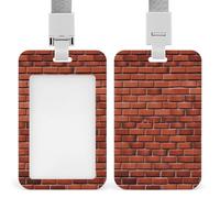 Red Brick Wall Heavy Duty Id Card Badge Holder Plastic Name Tag Badge Holder with Clear Window Waterproof Card Protector Sleeve for Nurse Doctor Teacher Office Employee