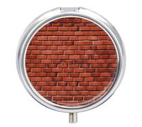 Red Brick Wall Pill Box 3 Compartment Waterproof Pill Container with Mirror Metal Medicine Box Organizer Portable Vitamin Case for Pocket & Purse Travel - Round