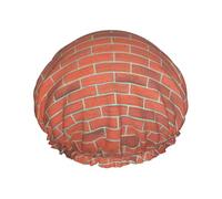 Red Brick Wall Texture Print Soft Lined Shower Cap, Double Layer Washable Wide Elastic Band Hair Shower Cap For Bath