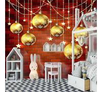 Red Brick Wall Three Dimensional Golden Hanging Balls 3D Wallpaper Luxury Home Dining Decor Paste Sofa Living Room The Wall for Bedroom Mural-400cm×280cm